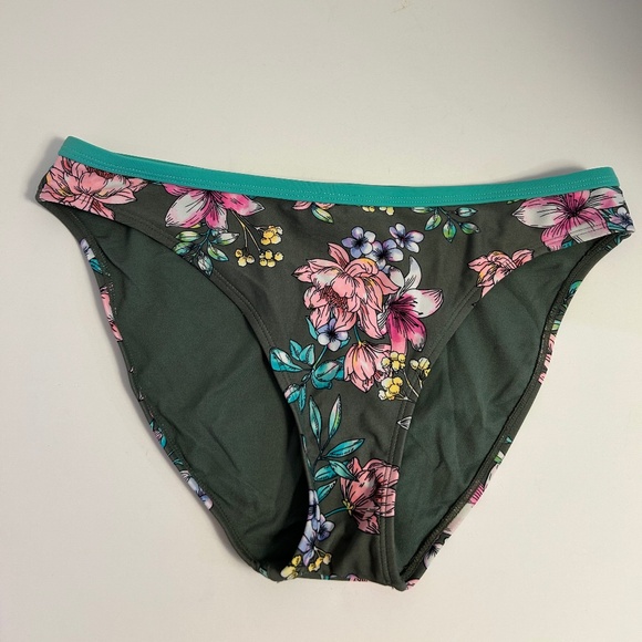 O’Rageous Green Floral Bikini Bottoms Size L Summer ~ Vacation! - Picture 1 of 4